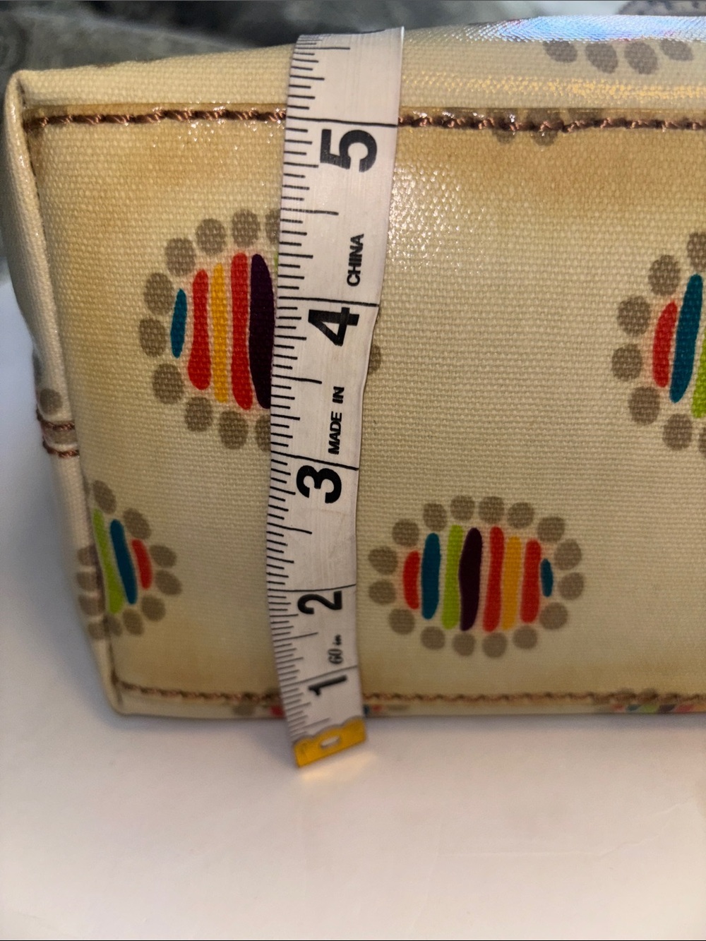 FOSSIL KEY PER COLLECTION CREME COLORED COATED CANVAS WITH BROWN LEATHER TRIM - Picture 13 of 13